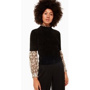 Kate Spade Metallic Black Texture Short Sleeve Sweater